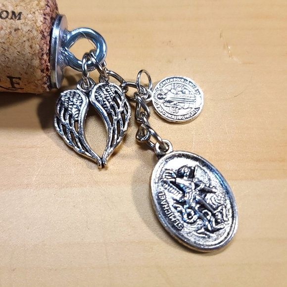 St Michael Religious Cork Key Chain - Assorted Christian Charms - Hand crafted - Picture 2 of 3